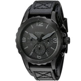 Buy Shop Fossil Nate Chronograph Black Dial Black Leather Strap Watch for Men - JR1510 USA Online