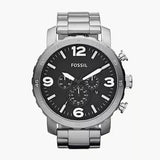 Buy Shop Fossil Nate Chronograph Black Dial Silver Steel Strap Watch for Men - JR1353 USA Online
