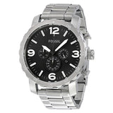 Buy Shop Fossil Nate Chronograph Black Dial Silver Steel Strap Watch for Men - JR1353 USA Online