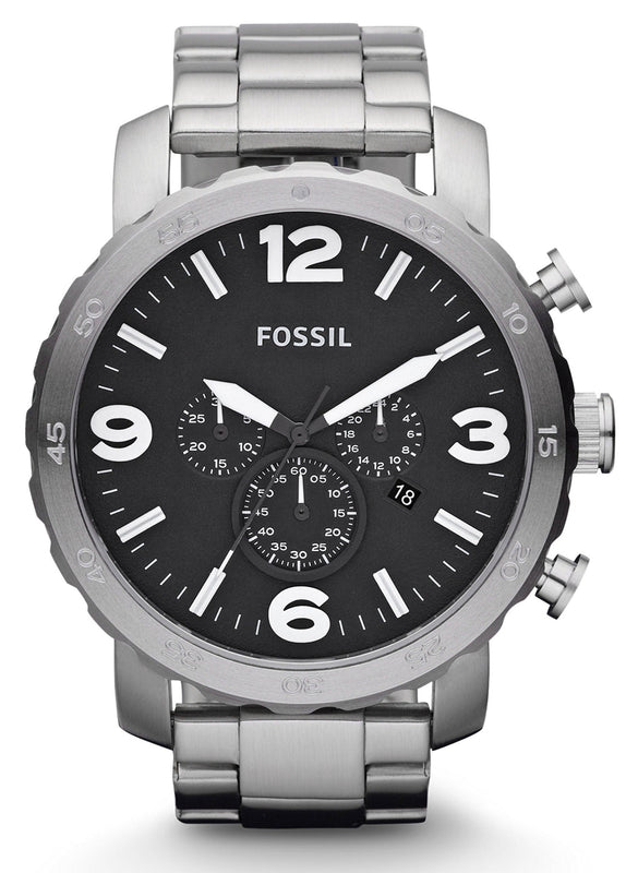 Buy Shop Fossil Nate Chronograph Black Dial Silver Steel Strap Watch for Men - JR1353 USA Online