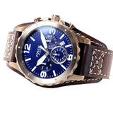Buy Shop Fossil Nate Chronograph Blue Dial Brown Leather Strap Watch for Men - JR1505 USA Online