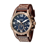 Buy Shop Fossil Nate Chronograph Blue Dial Brown Leather Strap Watch for Men - JR1505 USA Online