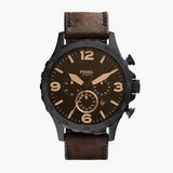 Buy Shop Fossil Nate Chronograph Brown Dial Brown Leather Strap Watch for Men - JR1487 USA Online