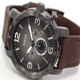 Buy Shop Fossil Nate Chronograph Grey Dial Brown Leather Strap Watch for Men - JR1424 USA Online