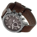 Buy Shop Fossil Nate Chronograph Grey Dial Brown Leather Strap Watch for Men - JR1424 USA Online