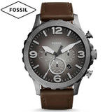 Buy Shop Fossil Nate Chronograph Grey Dial Brown Leather Strap Watch for Men - JR1424 USA Online