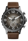 Buy Shop Fossil Nate Chronograph Grey Dial Brown Leather Strap Watch for Men - JR1424 USA Online