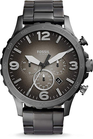 Buy Shop Fossil Nate Chronograph Gunmetal Dial Grey Steel Strap Watch for Men - JR1437 USA Online