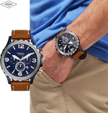 Buy Shop Fossil Nate Chronograph Navy Blue Dial Brown Leather Strap Watch for Men - JR1504 USA Online