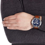 Buy Shop Fossil Nate Chronograph Navy Blue Dial Brown Leather Strap Watch for Men - JR1504 USA Online