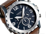 Buy Shop Fossil Nate Chronograph Navy Blue Dial Brown Leather Strap Watch for Men - JR1504 USA Online
