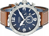 Buy Shop Fossil Nate Chronograph Navy Blue Dial Brown Leather Strap Watch for Men - JR1504 USA Online