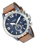 Buy Shop Fossil Nate Chronograph Navy Blue Dial Brown Leather Strap Watch for Men - JR1504 USA Online