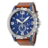 Buy Shop Fossil Nate Chronograph Navy Blue Dial Brown Leather Strap Watch for Men - JR1504 USA Online