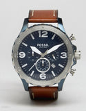 Buy Shop Fossil Nate Chronograph Navy Blue Dial Brown Leather Strap Watch for Men - JR1504 USA Online