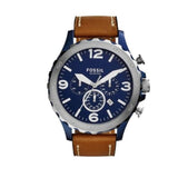 Buy Shop Fossil Nate Chronograph Navy Blue Dial Brown Leather Strap Watch for Men - JR1504 USA Online