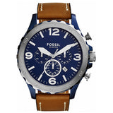 Buy Shop Fossil Nate Chronograph Navy Blue Dial Brown Leather Strap Watch for Men - JR1504 USA Online