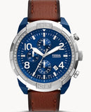 Buy Shop Fossil Nate Chronograph Navy Blue Dial Brown Leather Strap Watch for Men - JR1504 USA Online