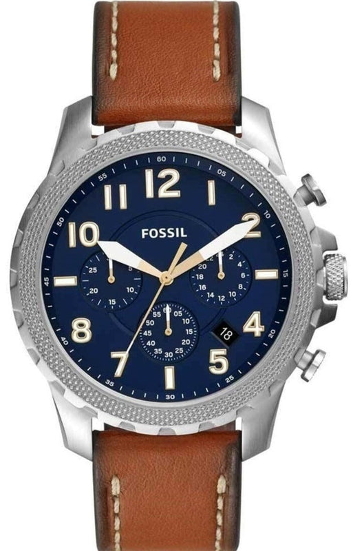 Buy Shop Fossil Nate Chronograph Navy Blue Dial Brown Leather Strap Watch for Men - JR1504 USA Online