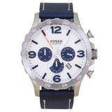 Buy Shop Fossil Nate Chronograph White Dial Blue Leather Strap Watch for Men - JR1480 USA Online