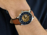 Buy Shop Fossil Neutra Automatic Luggage Skeleton Blue Dial Brown Leather Strap Watch for Men - ME3160 USA Online