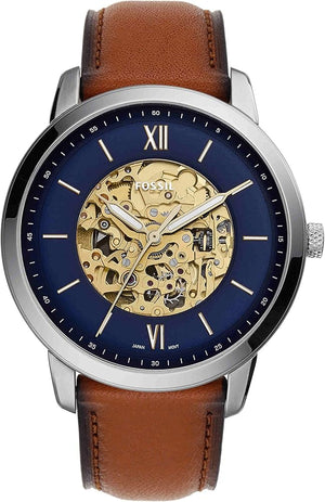 Buy Shop Fossil Neutra Automatic Luggage Skeleton Blue Dial Brown Leather Strap Watch for Men - ME3160 USA Online