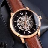 Buy Shop Fossil Neutra Automatic Skeleton Black Dial Brown Leather Strap Watch for Men - ME3195 USA Online