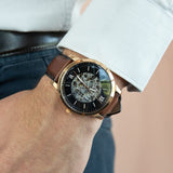 Buy Shop Fossil Neutra Automatic Skeleton Black Dial Brown Leather Strap Watch for Men - ME3195 USA Online