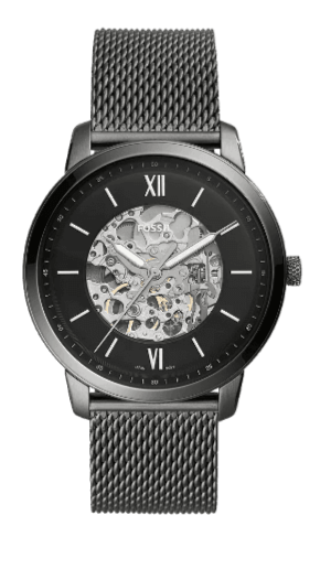 Buy Shop Fossil Neutra Automatic Skeleton Black Dial Grey Mesh Strap Watch for Men - ME3185 USA Online
