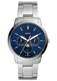 Buy Shop Fossil Neutra Minimalist Moonphase Blue Dial Silver Steel Strap Watch for Men - FS5907 USA Online