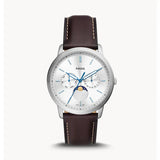 Buy Shop Fossil Neutra Minimalist Moonphase Silver Dial Brown Leather Strap Watch for Men - FS5905 USA Online