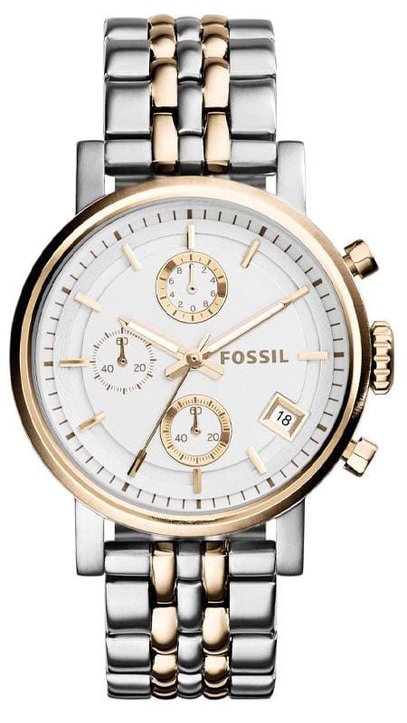 Buy Shop Fossil Original Boyfriend Analog White Dial Two Tone Steel Strap Watch for Women - ES3746 USA Online