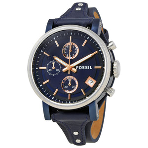 Buy Shop Fossil Boyfriend Sport Chronograph Blue Dial Blue Leather Strap Watch for Women - ES4113 USA Online