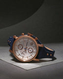 Buy Shop Fossil Original Boyfriend Chronograph White Dial Navy Blue Leather Strap Watch for Women - ES3838 USA Online