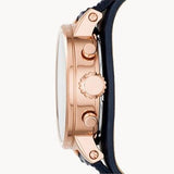Buy Shop Fossil Original Boyfriend Chronograph White Dial Navy Blue Leather Strap Watch for Women - ES3838 USA Online
