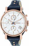 Buy Shop Fossil Original Boyfriend Chronograph White Dial Navy Blue Leather Strap Watch for Women - ES3838 USA Online