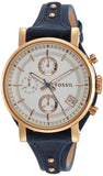 Buy Shop Fossil Original Boyfriend Chronograph White Dial Navy Blue Leather Strap Watch for Women - ES3838 USA Online
