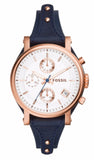 Buy Shop Fossil Original Boyfriend Chronograph White Dial Navy Blue Leather Strap Watch for Women - ES3838 USA Online