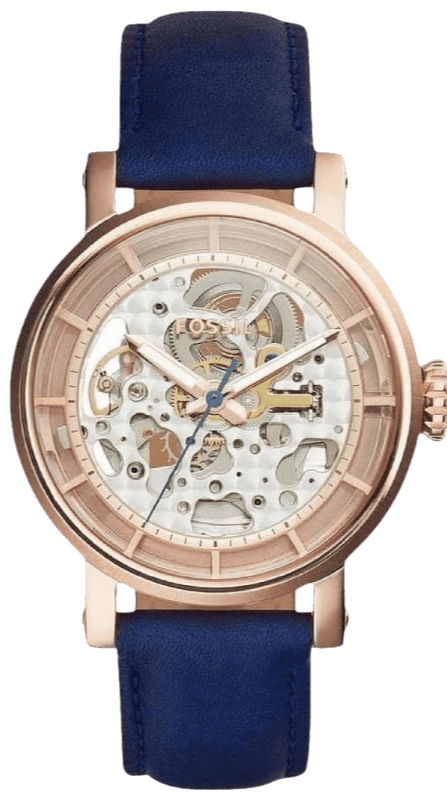 Buy Shop Fossil Original Boyfriend Skeleton White Dial Blue Leather Strap Watch for Women - ME3086 USA Online