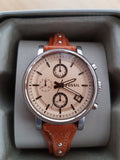 Buy Shop Fossil Original Boyfriend Sport Chronograph Beige Dial Brown Leather Strap Watch for Women - ES4046 USA Online