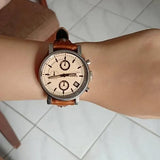 Buy Shop Fossil Original Boyfriend Sport Chronograph Beige Dial Brown Leather Strap Watch for Women - ES4046 USA Online