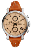 Buy Shop Fossil Original Boyfriend Sport Chronograph Beige Dial Brown Leather Strap Watch for Women - ES4046 USA Online