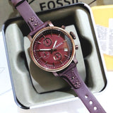 Buy Shop Fossil Original Boyfriend Sport Chronograph Maroon Dial Maroon Leather Strap Watch for Women - ES4114 USA Online