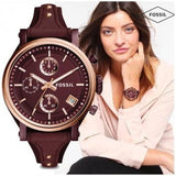 Buy Shop Fossil Original Boyfriend Sport Chronograph Maroon Dial Maroon Leather Strap Watch for Women - ES4114 USA Online
