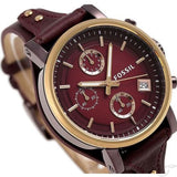 Buy Shop Fossil Original Boyfriend Sport Chronograph Maroon Dial Maroon Leather Strap Watch for Women - ES4114 USA Online