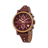 Buy Shop Fossil Original Boyfriend Sport Chronograph Maroon Dial Maroon Leather Strap Watch for Women - ES4114 USA Online