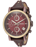 Buy Shop Fossil Original Boyfriend Sport Chronograph Maroon Dial Maroon Leather Strap Watch for Women - ES4114 USA Online