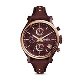Buy Shop Fossil Original Boyfriend Sport Chronograph Maroon Dial Maroon Leather Strap Watch for Women - ES4114 USA Online