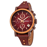 Buy Shop Fossil Original Boyfriend Sport Chronograph Maroon Dial Maroon Leather Strap Watch for Women - ES4114 USA Online