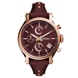 Buy Shop Fossil Original Boyfriend Sport Chronograph Maroon Dial Maroon Leather Strap Watch for Women - ES4114 USA Online